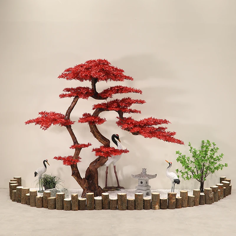 New Chinese Style Red Maple Simulation Acer Palmatum Welcome Pine Mall Hotel Indoor Large Shape