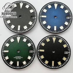 RICHUS 29mm Watch Dial Grid Black Blue Green Color Gradien Fit NH35 Movement Date Window at 3 O'clock Green Luminous