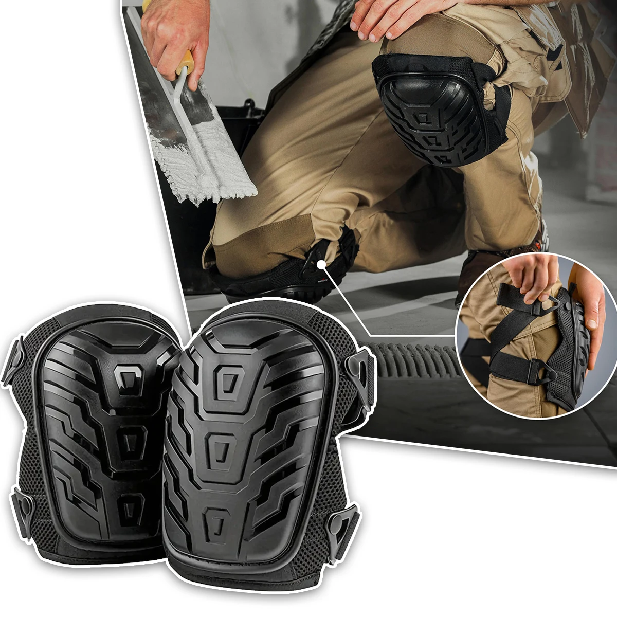 Professional Gel Knee Pads for Work with Soft Foam & Gel Cushion Heavy Duty Cap Adjustable Straps Suitable for Cycling Hunting