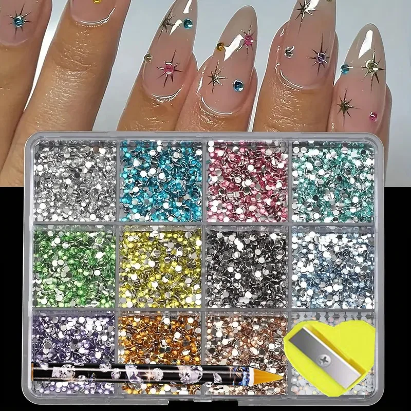 

12 Color Acrylic 3D Nails Charm DIY Accessories Nail Rhinestone Resin Nail Design Supplies AB Color Nail Stones For Nail Tips *Z