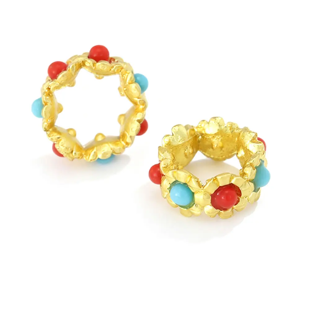 18K Gold Color Brass and Zircon Flower Large Hole Spacer Beads Bracelet Beads Diy Jewelry Making Supplies Necklace Earrings