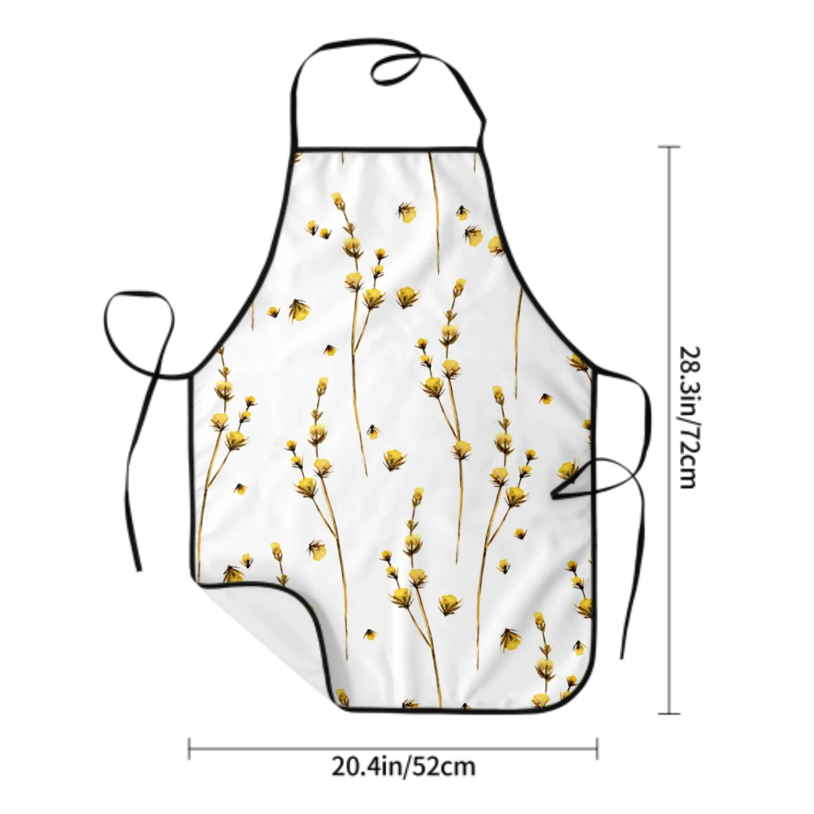 Summer Flower Polyester locking hem Apron Home Cooking Baking Kitchen Yellow Branches Apron