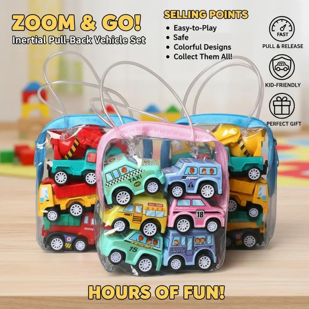 6pcs Car Model Toy Pull Back Car Toys Mobile Vehicle Fire Truck Taxi Model Kid Mini Cars Boy Toys Gift Diecasts Toy for Children view 2