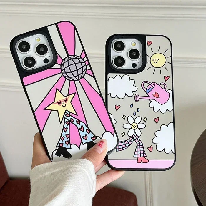 

Mirror Surface Cartoon Star Flower Phone Case Cover for IPhone 11 12 13 14 15 Pro Max Case for IPhone 15 Pro Max