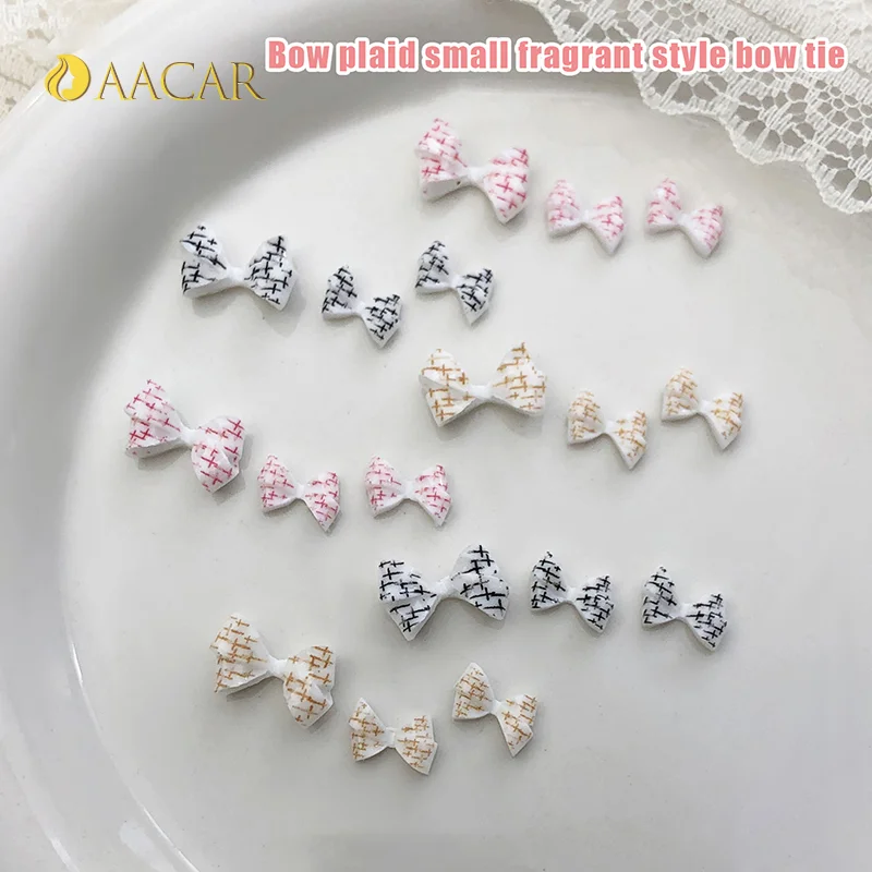 20Pcs Checkered Plaid Resin Bows Nail Charms Ties Nail Art DIY Decorations for Creative Nail Design
