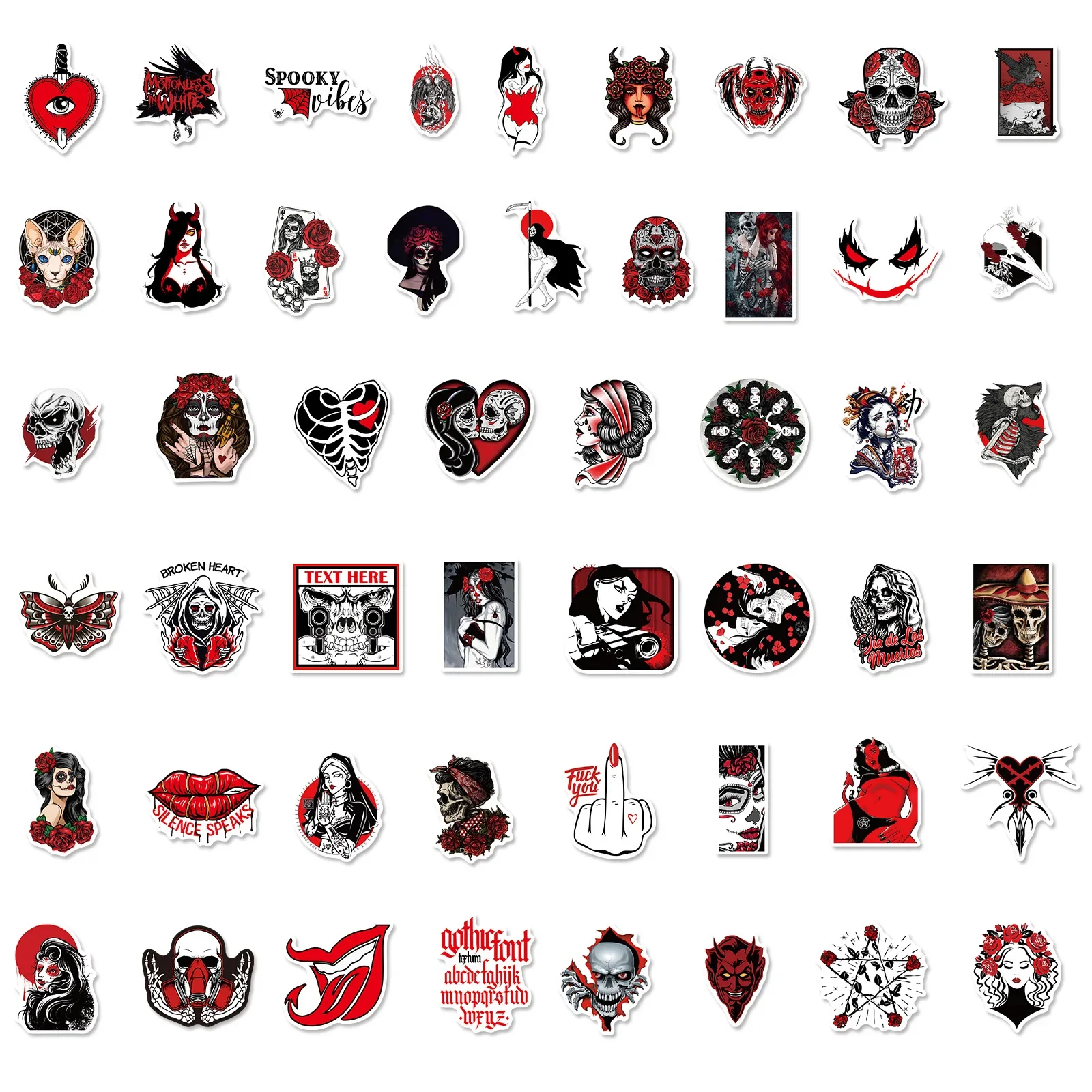 50pcs Gothic Horror Stickers Demon Dark Red Wind Punk Wind Horror Red and Black Gothic Stickers