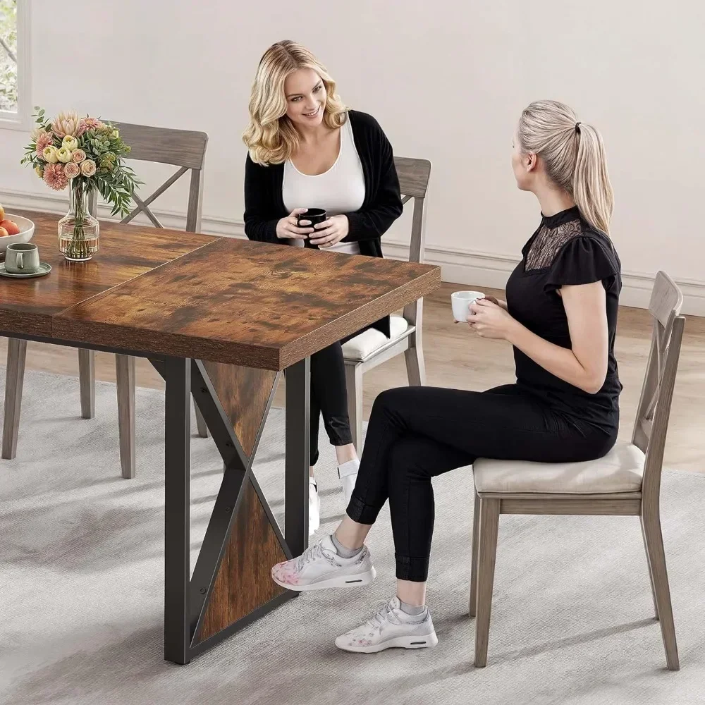 

z Farmhouse table for 6-8 people, 70.8 inch rectangular wood dining table, rustic table, dining room table with heavy metal legs
