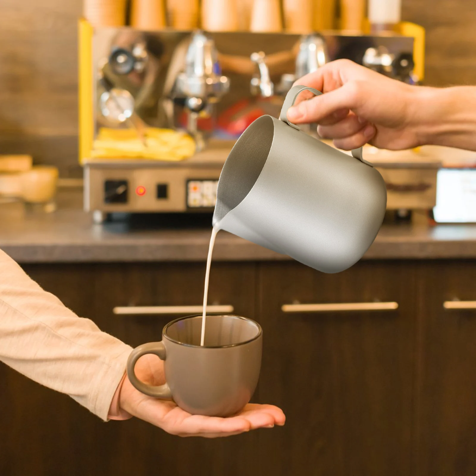 

Stainless Frothing Pitcher 350ml Silver Art Milk Jug Durable Easy Clean Home Cafe Use