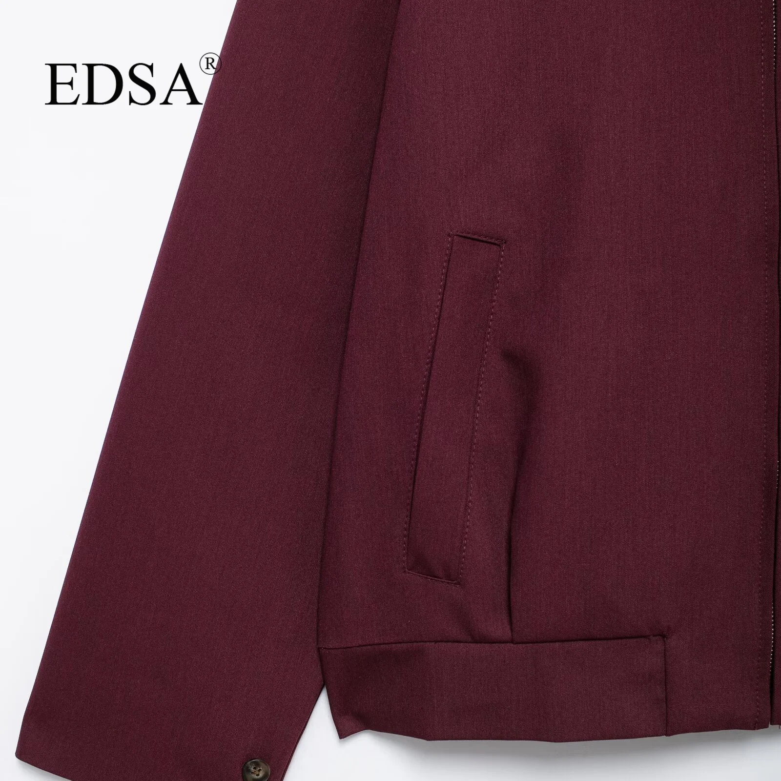 EDSA Women Vintage Loose Zipper Jacket Lapel Burgundy Color Jacket New 2024 Autumn Fashion Versatile Street Outwear Jacket