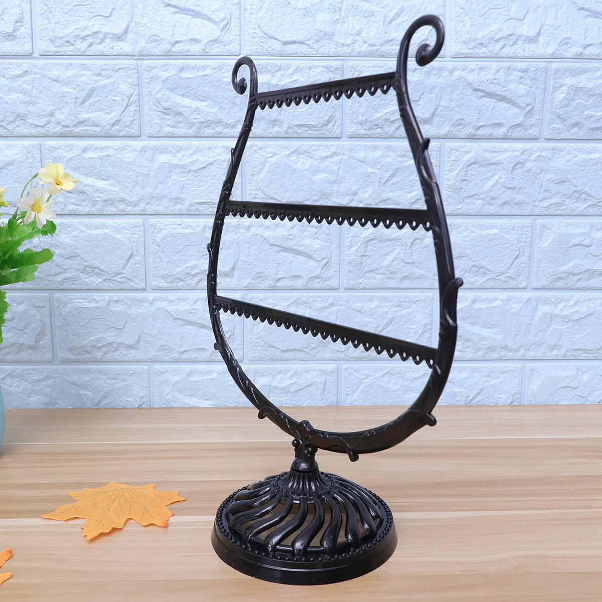 Harp Ornament Rack Vintage Earring Organizer Jewelry Stand Small Sturdy Base for Earrings Necklaces Bracelets Display Black Size