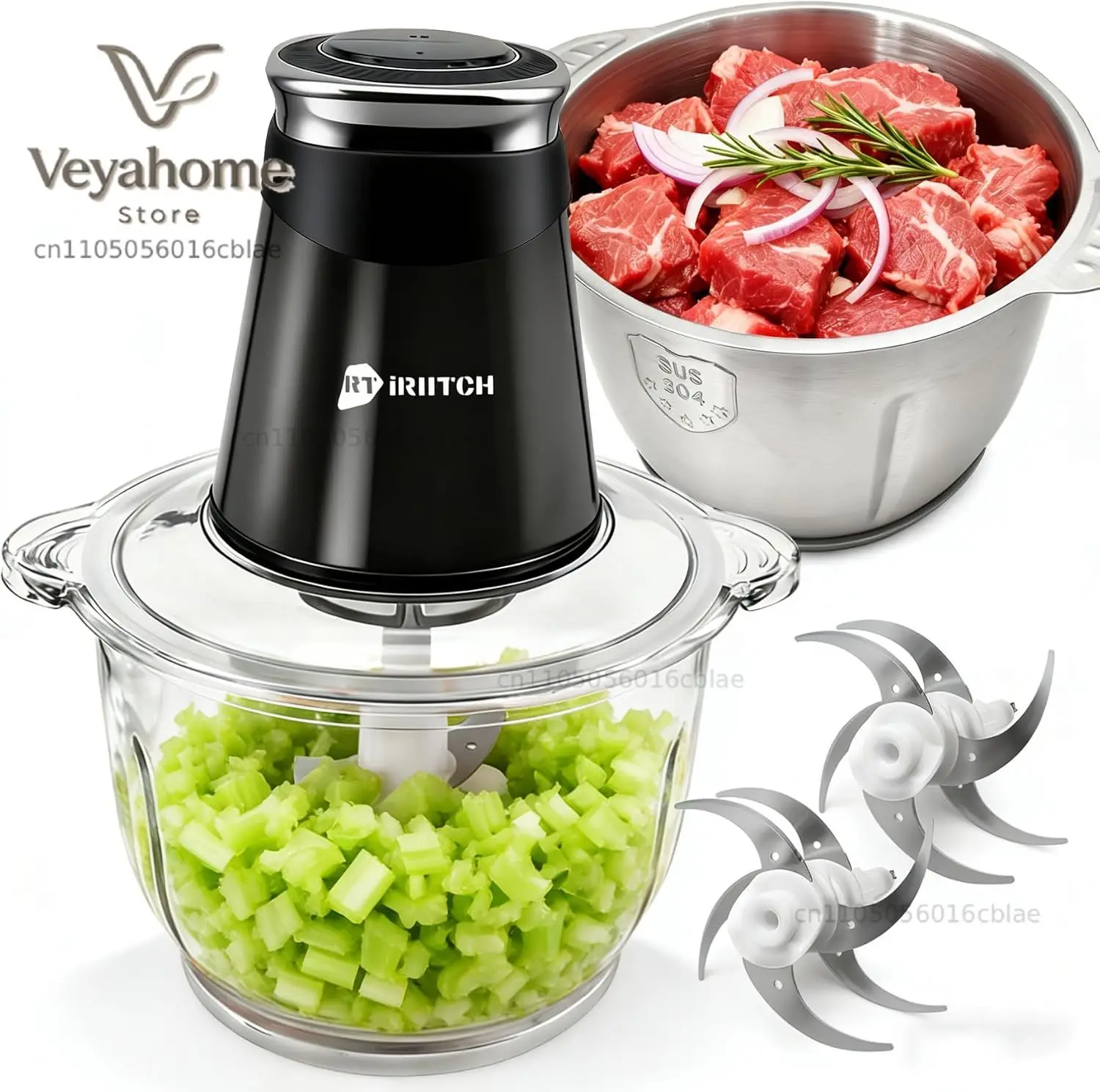 Food Processor, 500W Electric Food Chopper with 2 Bowls (10 Cup+5 Cup) & 2 Bi-Level Blades&