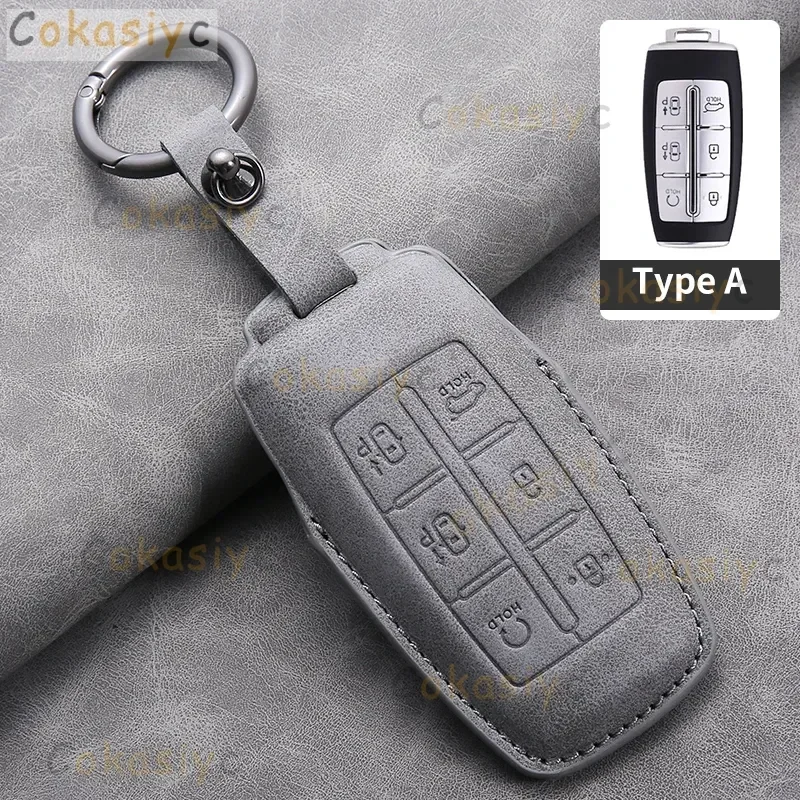 Leather Car Remote Key Case Fob Cover Shell Fob for Hyundai Genesis G80 GV70 GV80 GV90 2019 2020 2021 2022 Keychain Accessories