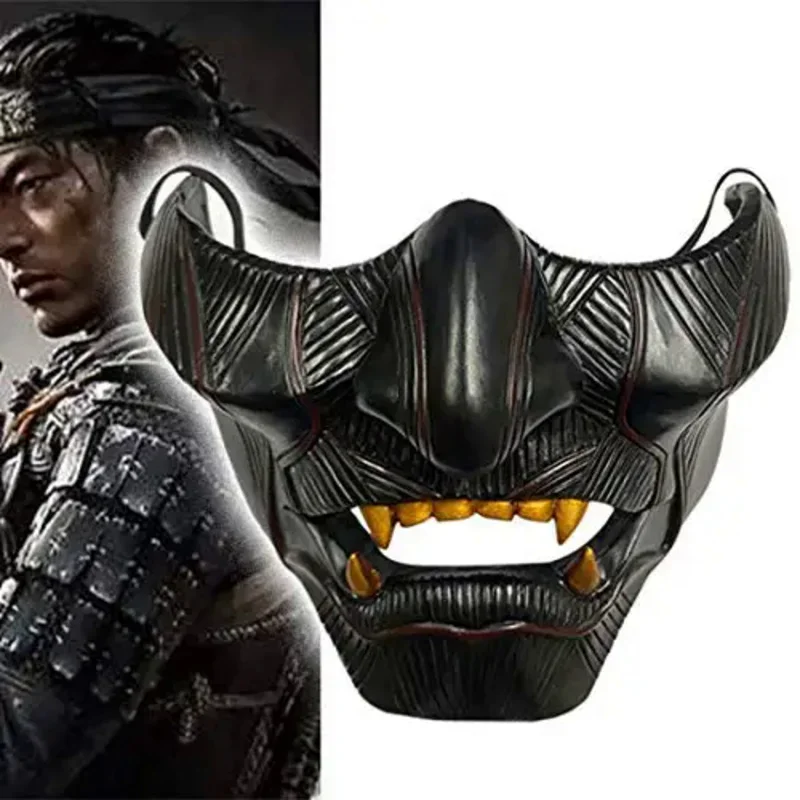 Ghost Of Tsushima Jin Sakai Cosplay Half Samurai Warrior Face Halloween Hannya Mask Decoration Party Prop Re MN41