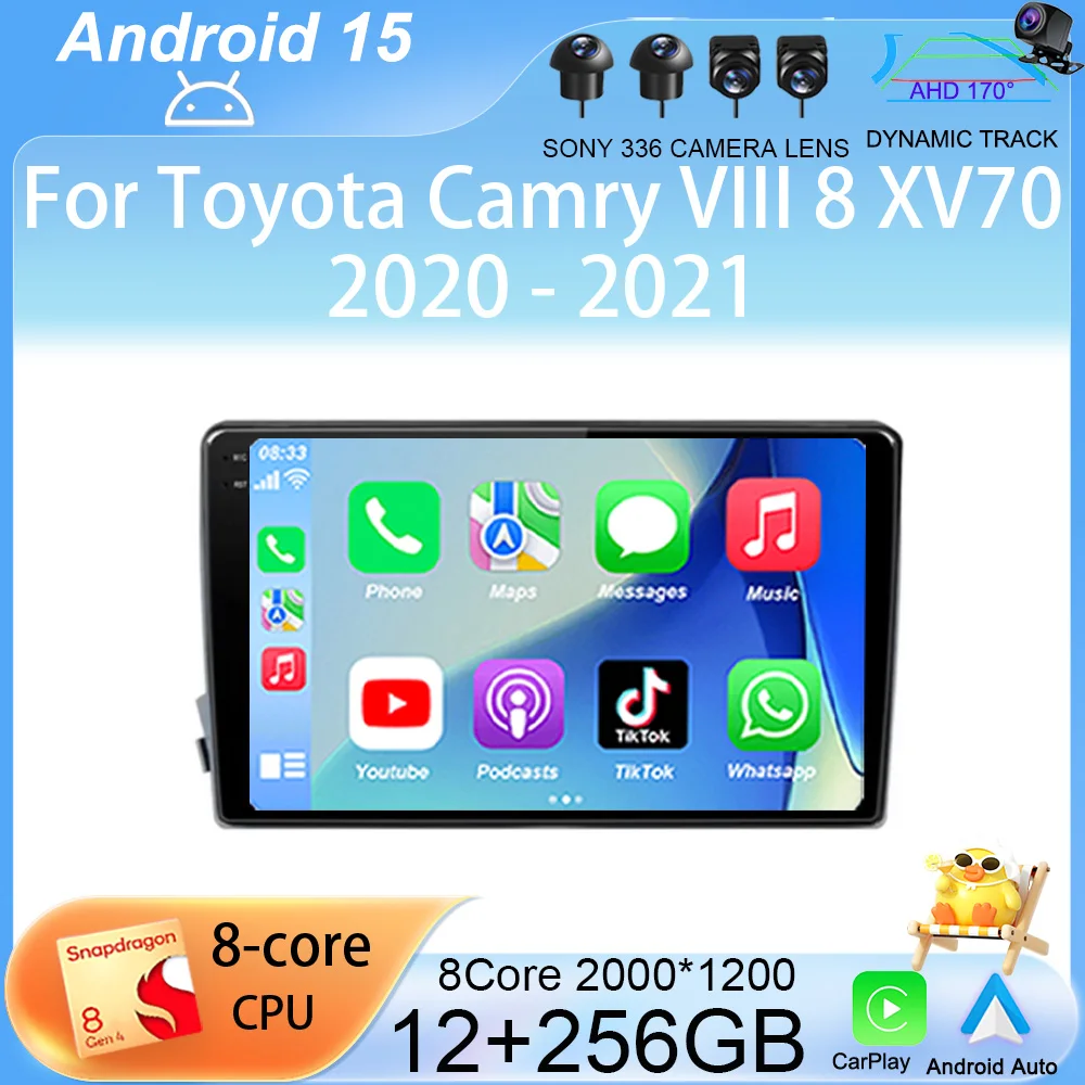 

Android 15 Carplay Car Radio For Toyota Camry VIII 8 XV70 2020 2021 GPS Navigation Wifi+4G Video Player Head Unit 2din Stereo BT