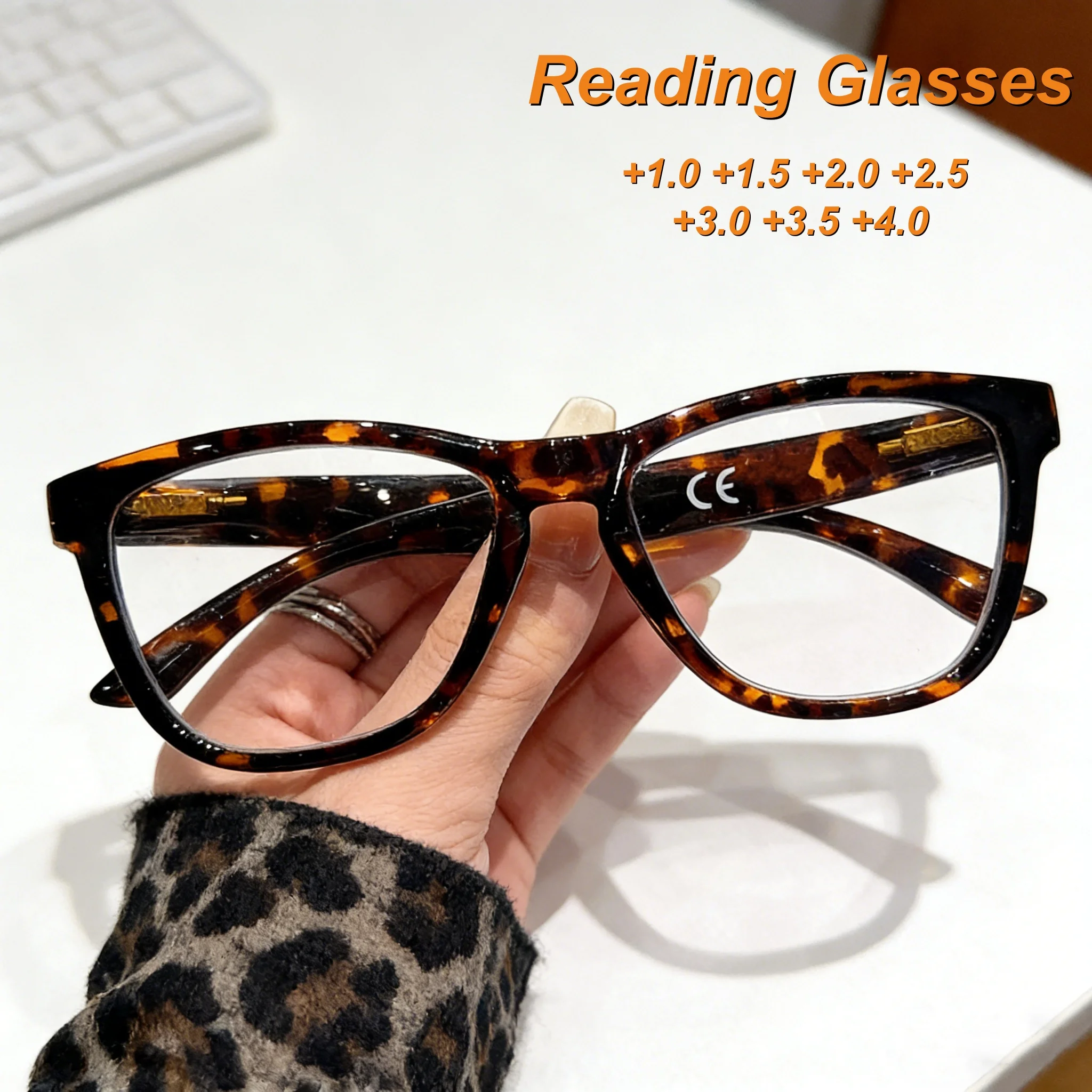 

Retro Personalized High-definition Square Frame Women's Reading Glasses Fashionable Neutral Spring Leg Anti Blue Light Glasses