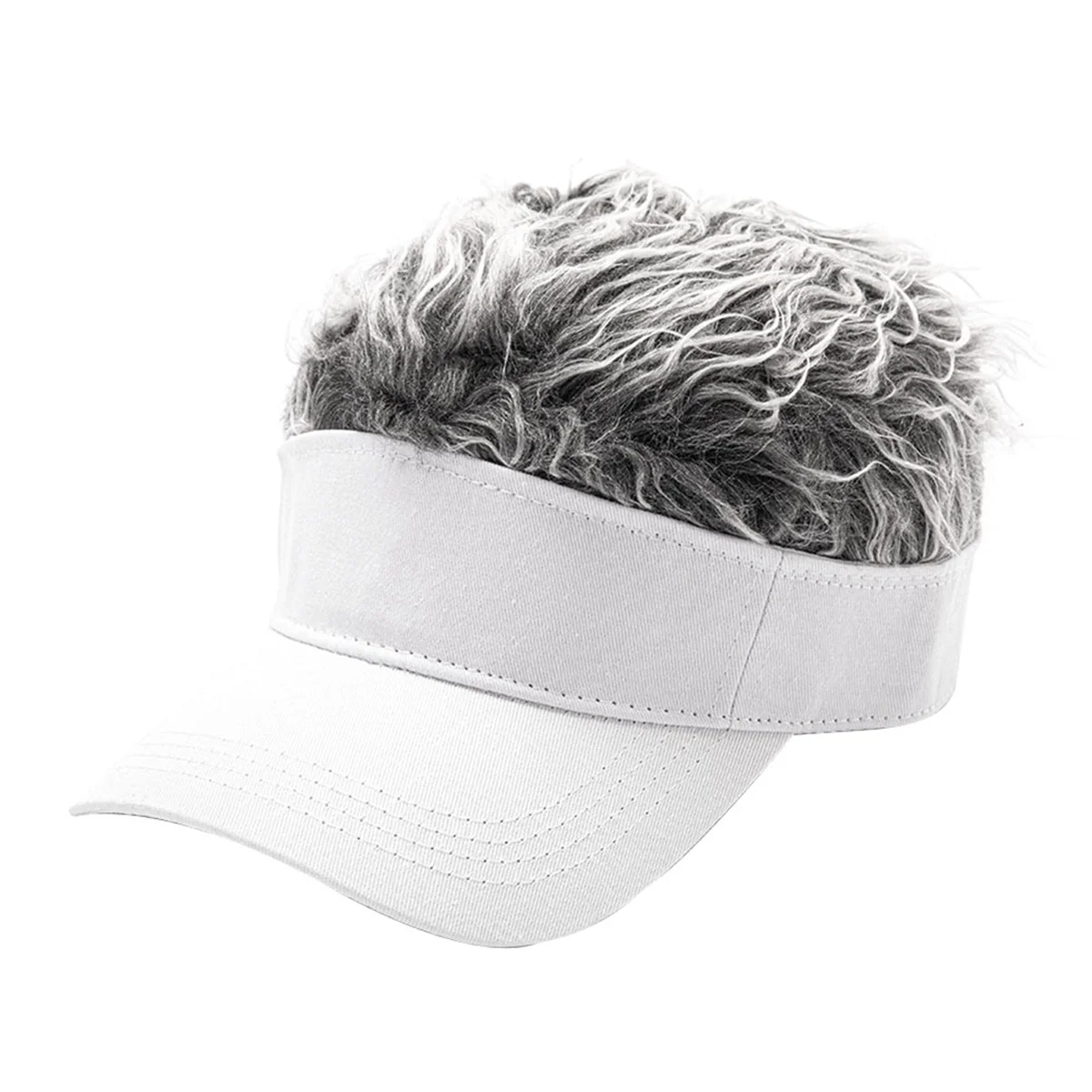 A71P Unisex Fashion Wig Caps Concise Sun Visors Street Hip Hop Baseball Cap Sun Snapback Hats Fake Hair Casquette White+Gray