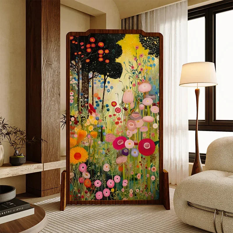 Pintura al óleo francesa, partición de pantalla móvil con flores, sala de estar, sofá, dormitorio, entrada, refugio, casa club, alojamiento en familia, madera maciza se