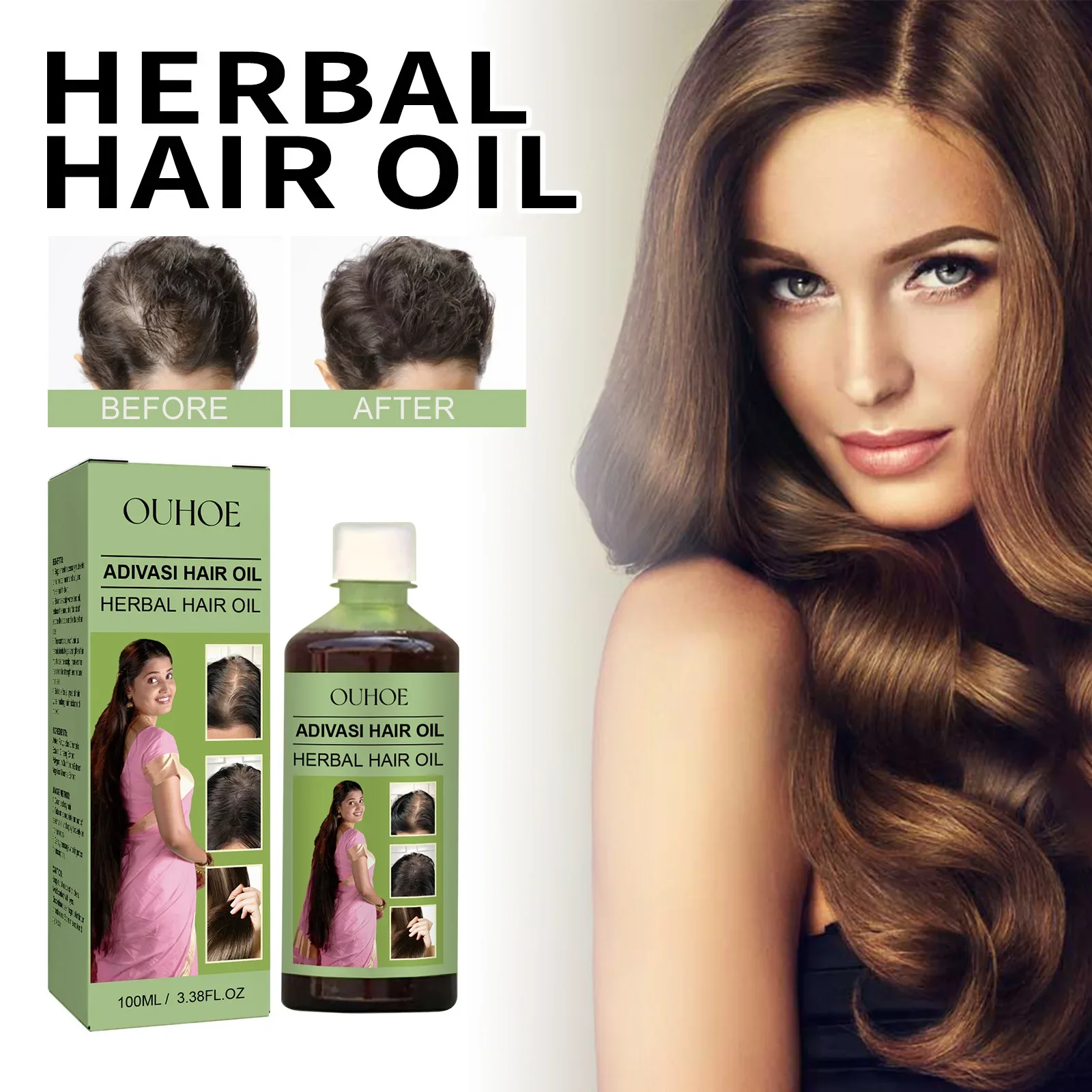 Ouhoe aceite de cabello denso a base de hierbas, cabello denso sólido, anticaída, limpieza de pelos fuertes, reparación del cuero cabelludo, crema de peinado suave, antipérdida de cabello