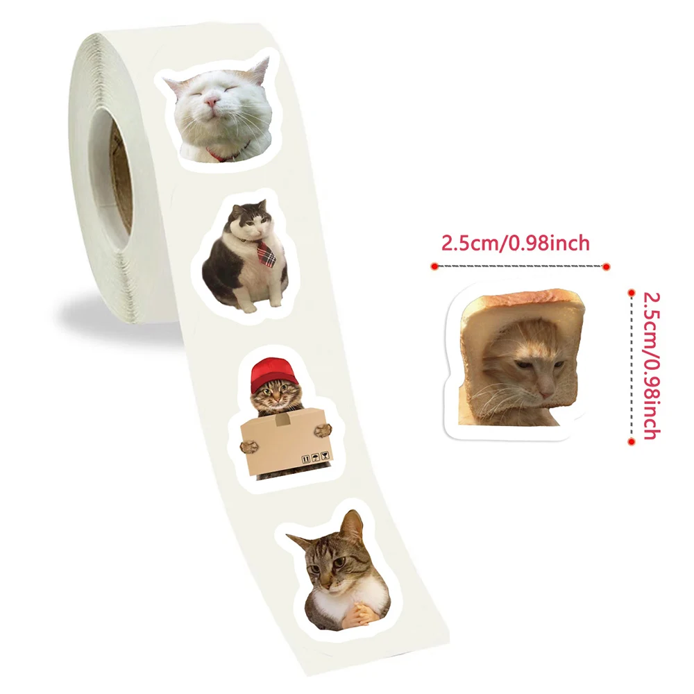 500PCS Funny Animal Cat MEME Graffiti Stickers Roll Cute Cartoon Decals Envelope encourage Praise Reward Student Sealing Labels