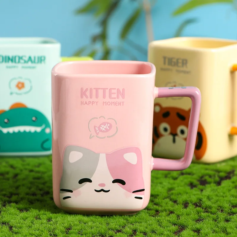 

Creative Cartoon Cat Ceramic Mug, Japanese Small Clear Tea Cup, Office Breakfast Milk Coffee Mugs, Birthday Gift Kawaii Cup