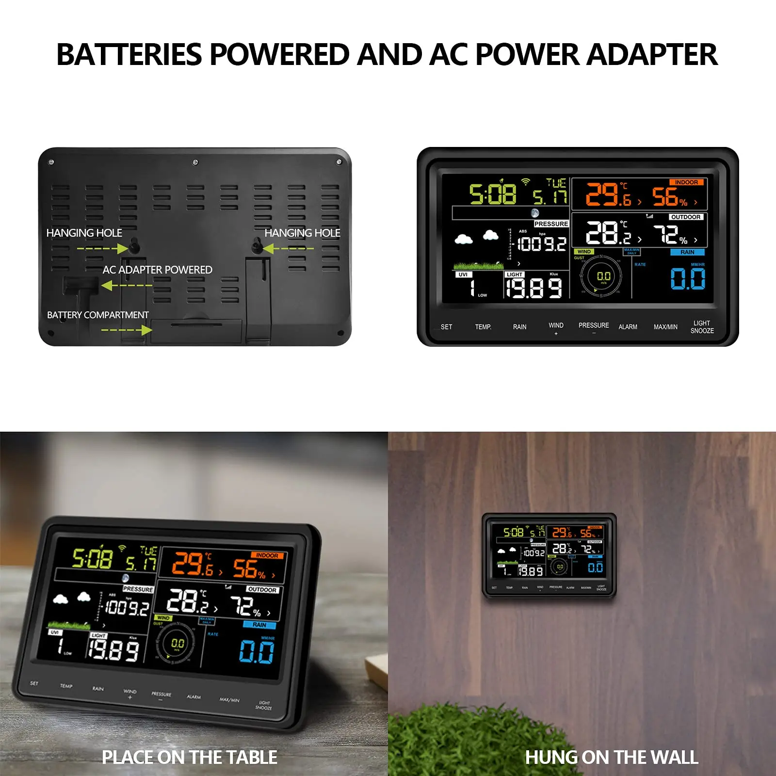 Station météo Wi-Fi Ecowitt WS2910, comprend un capteur météo extérieur sans fil 7 en 1 à énergie solaire et une console d'affichage couleur