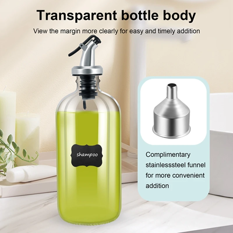 16Oz Glass Mouthwash Dispenser With Pour Spout Funnel And Labels Reusable Mouthwash Bottles Container