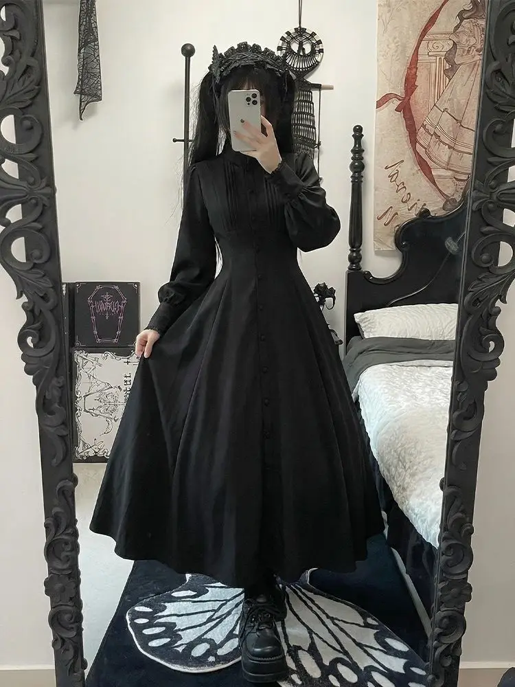 Harajuku Gotico Grunge Y2k Abito in pizzo Donna Anni 2000 Estetica Sexy Sottile Abiti da festa Coreano Fashion Design Nero Abito lungo da ballo