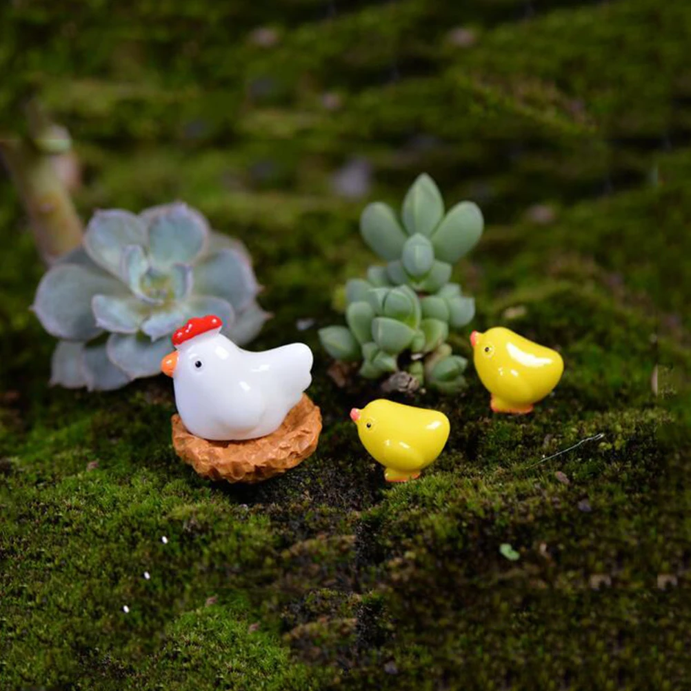 

20pcs Hen Nest Egg Chicken Ornament Micro Landscape Resin Craft Decor White Eggs Chicken Nest Adorable Home Party