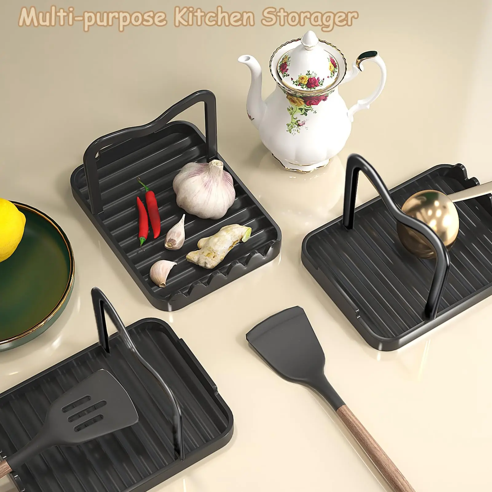 3/1Pcs Kitchen Pot Lid Storage Rack Multifunctional Pot Lid Holder Heat Resistant Spoon Shovel Holder Anti-slip Cook Tool Holder