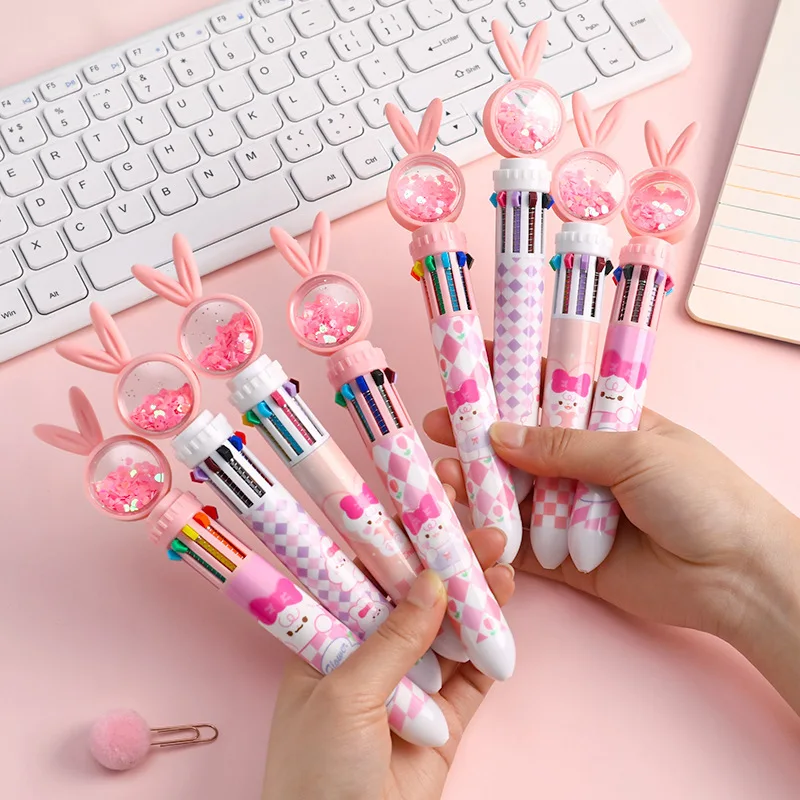 caneta-esferografica-multicolorida-kawaii-10-em-1-com-4-pecas-material-de-escritorio-fofo-com-lantejoulas-de-coelho-para-estudantes-escrita-e-pintura