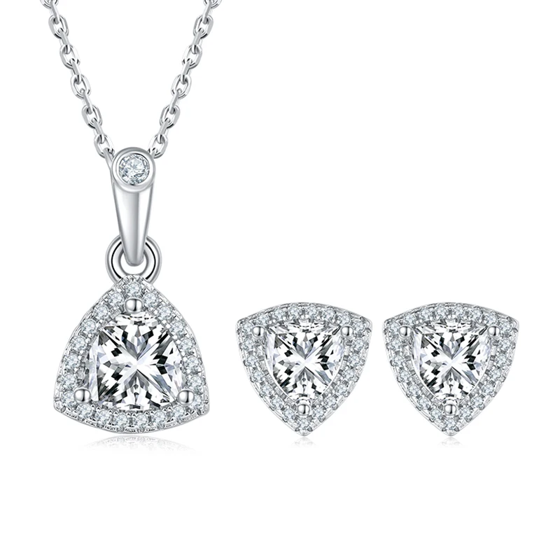 

SGARIT Jewellery Fashion Jewelry Sets 925 Sterling Silver Gold Plated 1CT Trillion Cut VVS1D Moissanite Diamond Earrings Pendant