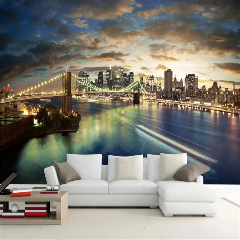 

New York Brooklyn City Bridge Night View Living Room Wall Papers Home Industrial Decor Modern Wallpaper Bedroom Mural Wallpaper