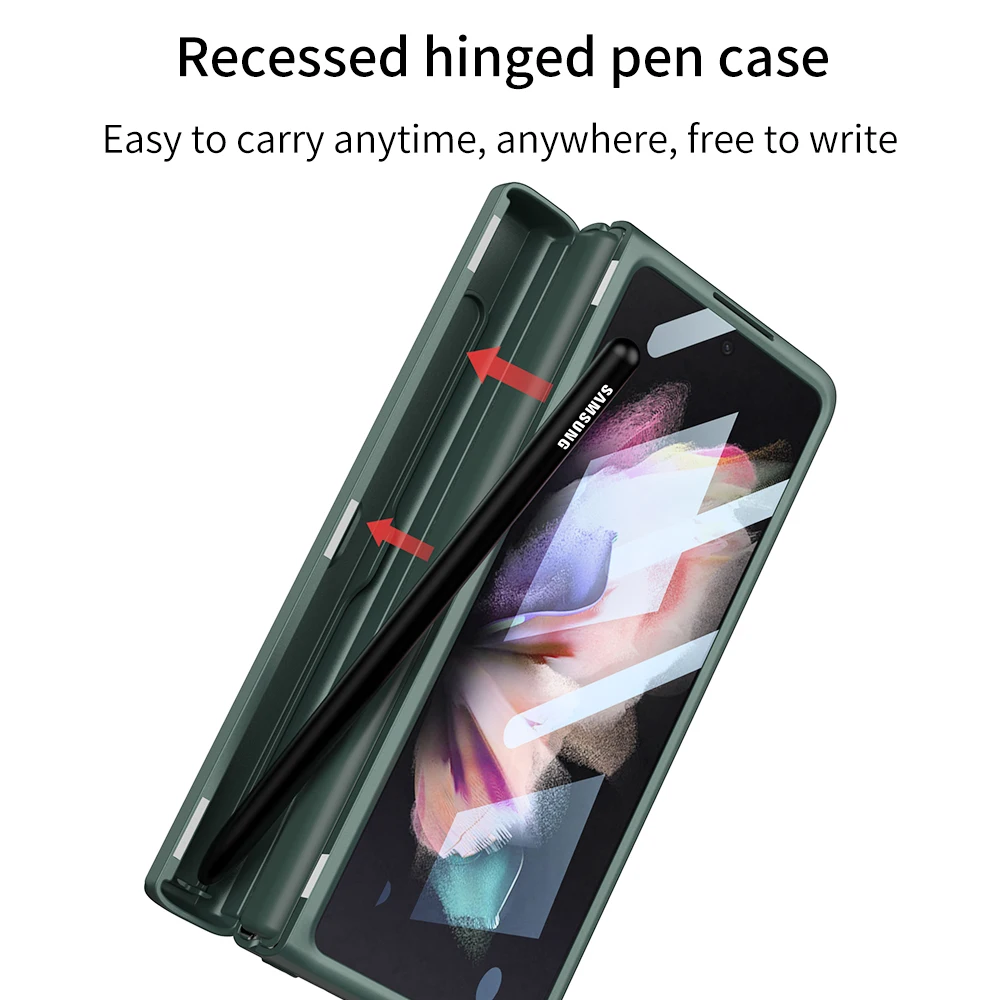 Magnetic Hinge Armor Pen Slot Cover For Samsung Galaxy Z Fold 3 Case Screen Outer Glass All-included Cover For Galaxy Z Fold4 5