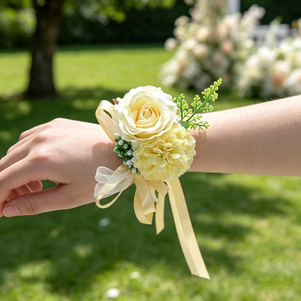 1pc Wedding Fabric Wrist Flower, Bride Bridesmaid Wrist Flower, Wedding Dress Matching Accessories, Wedding Ceremony Accessories