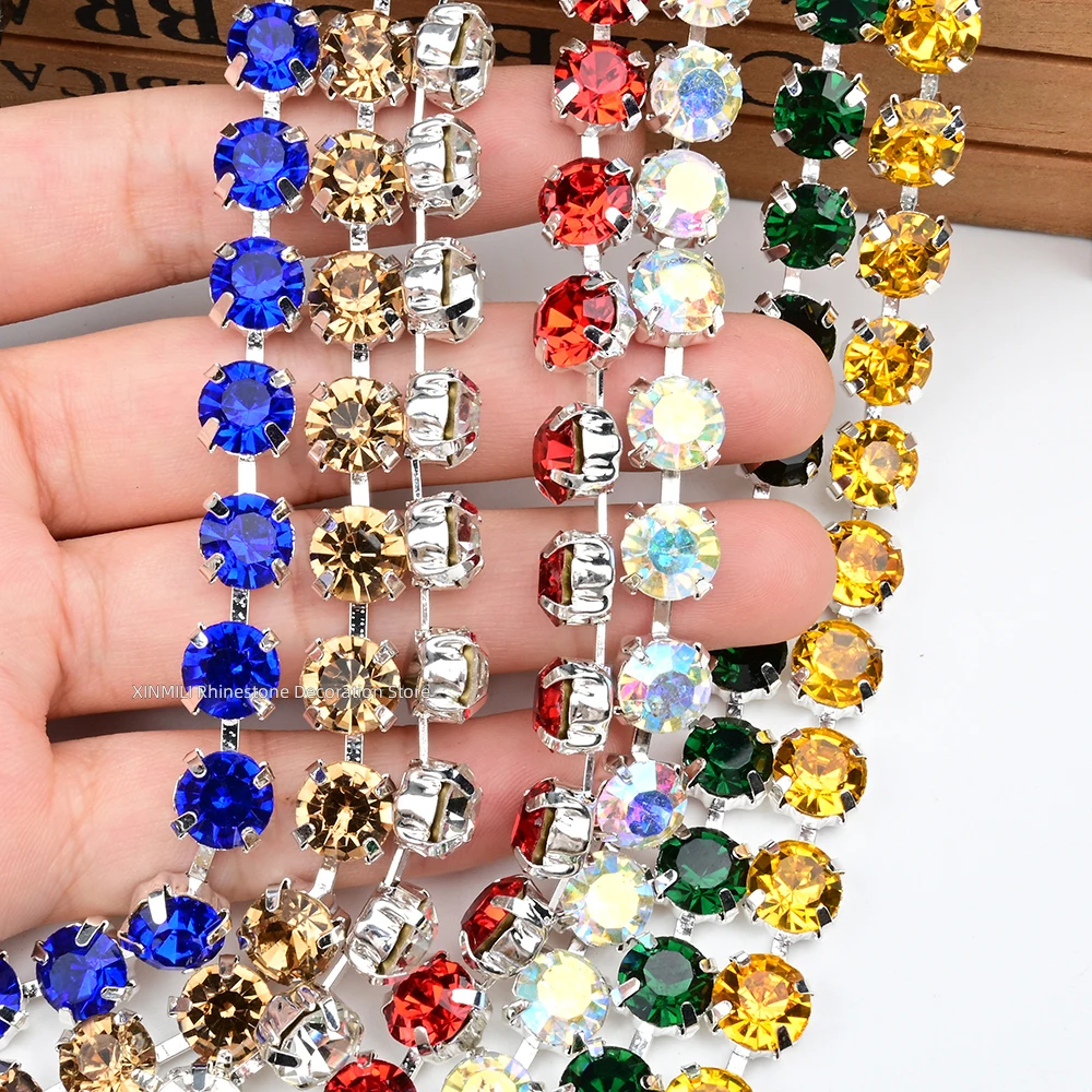 Large Size SS38 8mm High Quality Rhinestone Cup Chain Metal Claw Sew on Crystal DIY Clothes Shoes Bags Jewelry Trimming Ornament