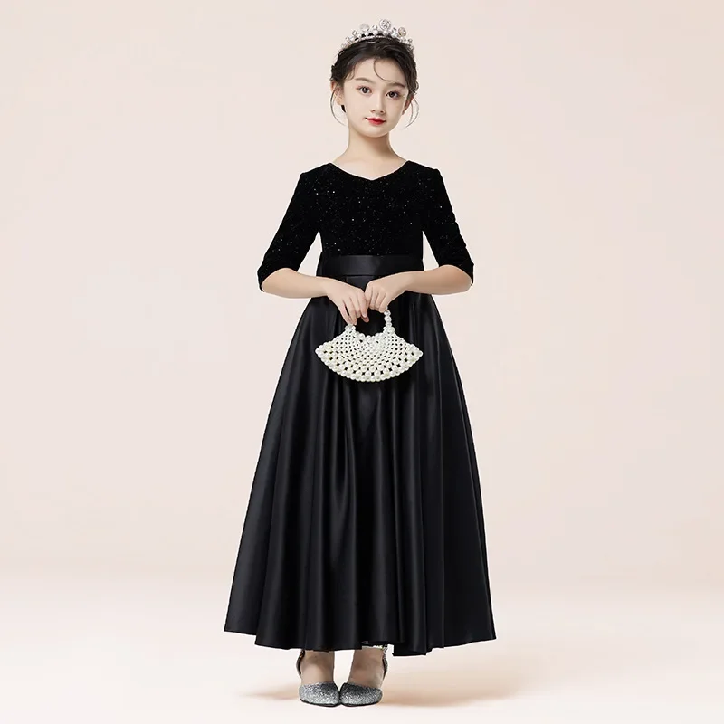 Children Elegant Dress Girls Performance Evening Dresses High End Princess Dressed Fashion V-Neck Birthday Party Vestidos