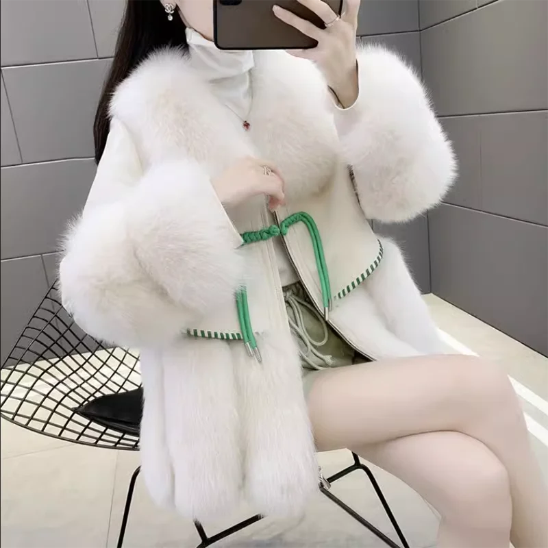 Warm Fox Fur Jacket for Women, One Overcoat, Fur Short Coat, Female Tops, Loose Stitching, Autumn and Winter Fashion, New, 2023