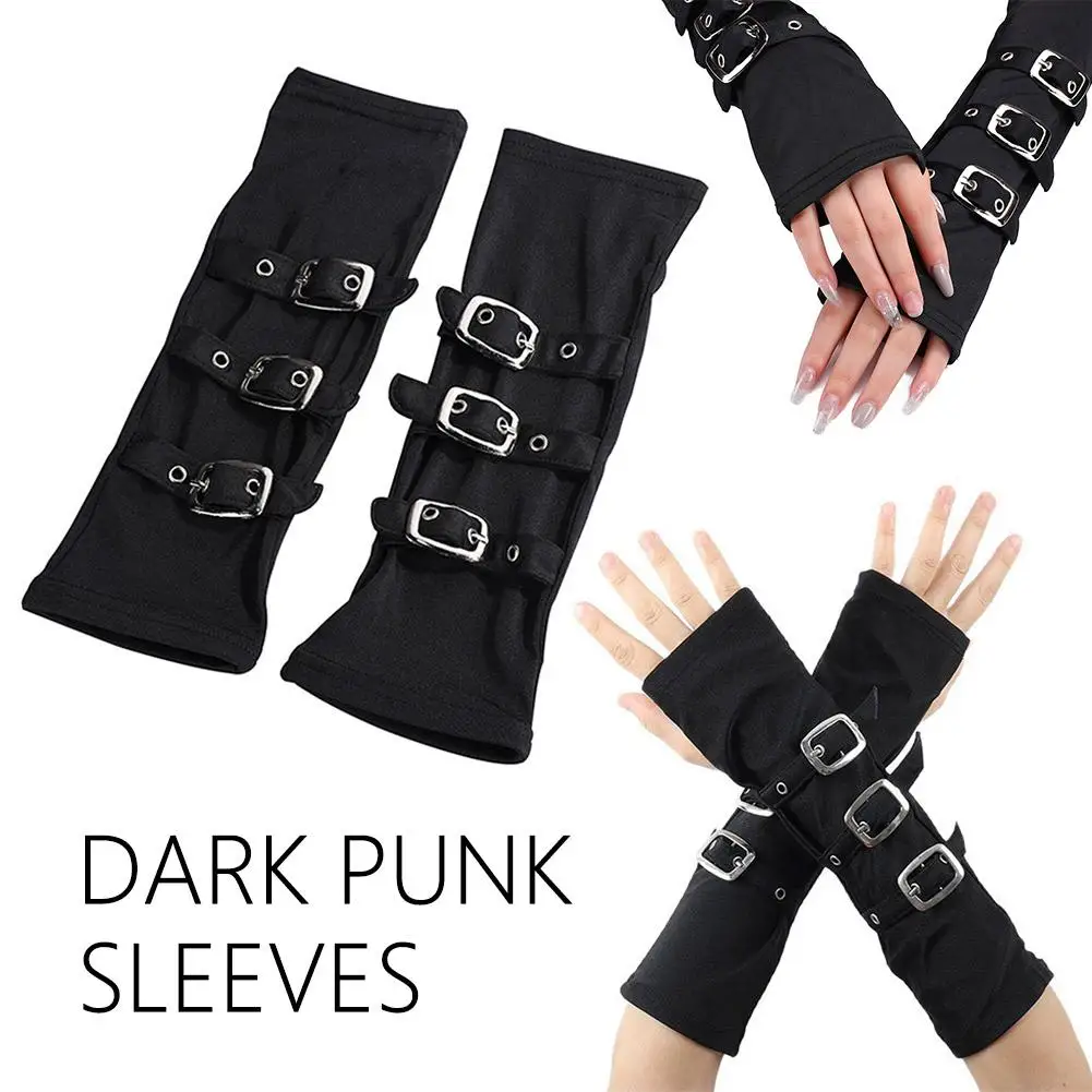 New Gothic Punk Style Metal Buckle Half Finger Gloves Lolita Cosplay Women Sun Protection Elasticity Arm Sleeves