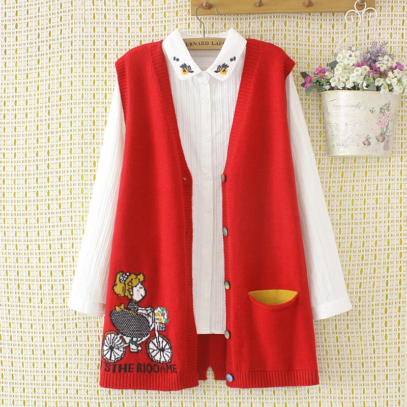 

Women's Loose Knitted Sweater Vest Button up V-Neck Pullover Top Large Size Autumn Fashion Workwear Core Spin Yarn
