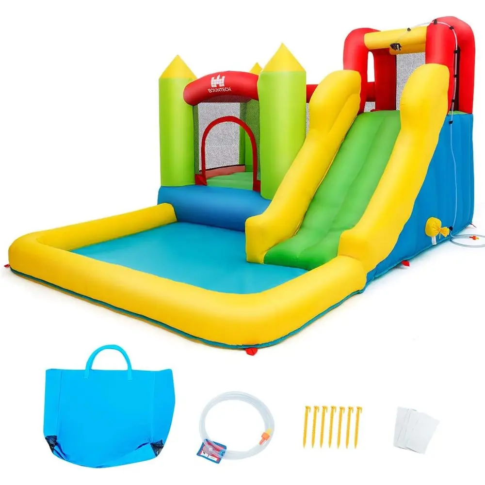 Iatable Water Slide, 5 in 1 Giant Water Bounce House Water Park w/Climbing Wall & Slides, Splash Pool, Outdoor Blow up