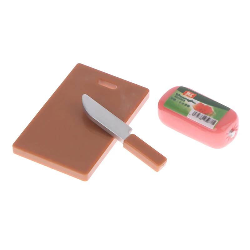 3Pcs/Set 1:12 Dollhouse Mini Chopping Block Sausage Pork Luncheon Meatkitchen Accessories Funny Dolls Play House Toys