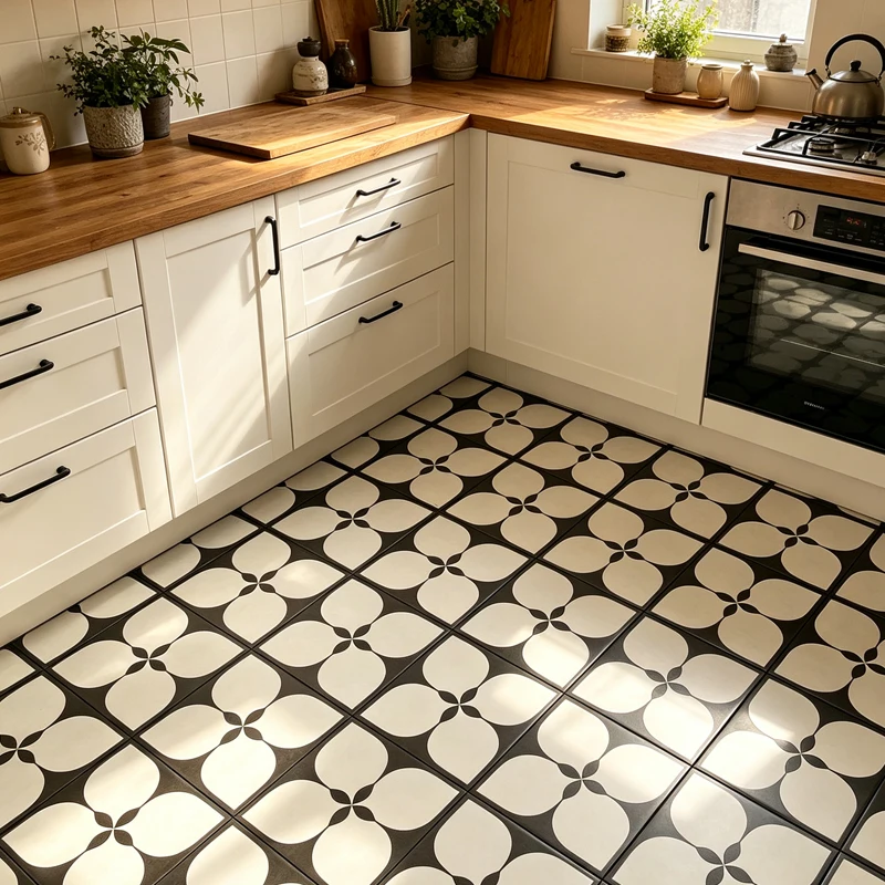 French Style Patchwork Self Adhesive Floor Tiles Wear‑Resistant Waterproof Vinyl Peel Stick Floor Stickers for Renters Bedroom B