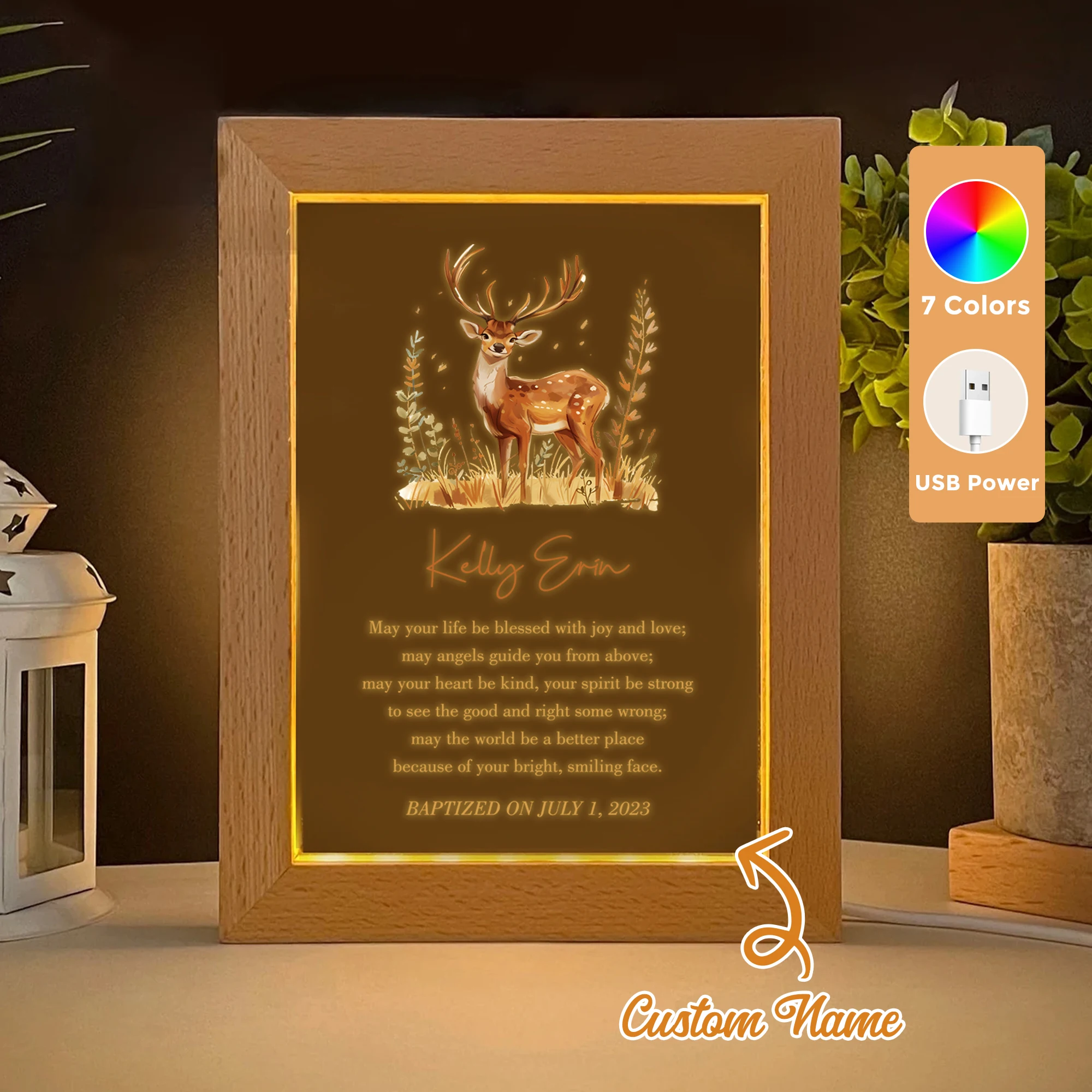 

2D Flat Custom Name Believe In Christianity LED Acrylic Night Light Wood Photo Frame 21x17cm Family Bedroom Gifts Home Decor