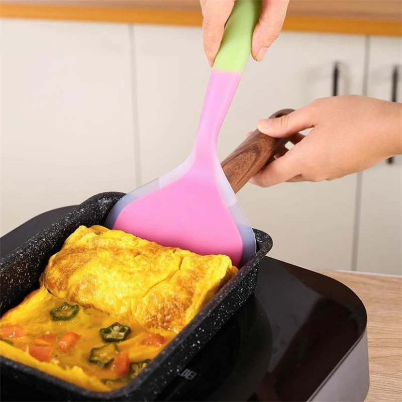 Utensilios de cocina de silicona de Color aleatorio, espátula para carne de res, huevo, raspador de cocina, pala ancha para Pizza, 1 piezas