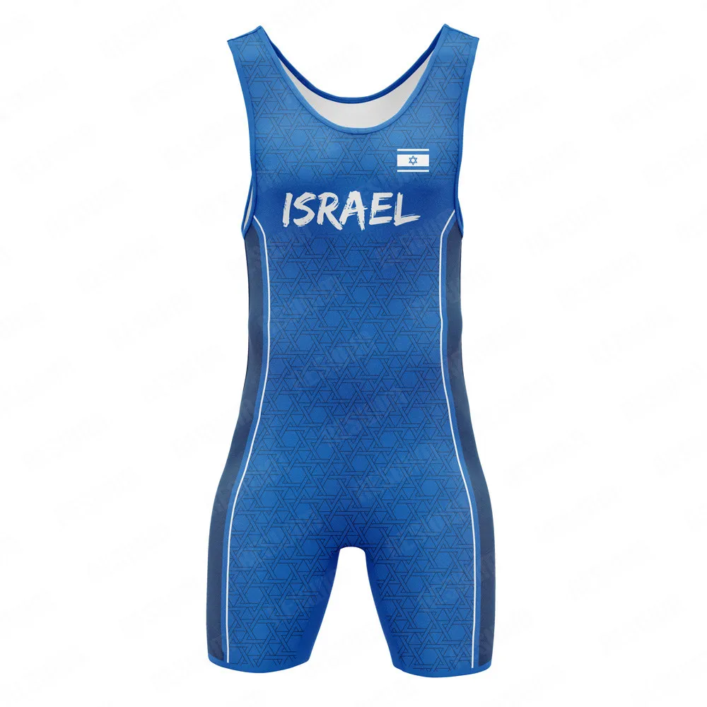 Israel Wrestling Singlets Suit Men's Fitness One Piece Sleeveless Leotard Skinsuit Outfit Sports Triathlon PowerLifting Bodysuit image 4