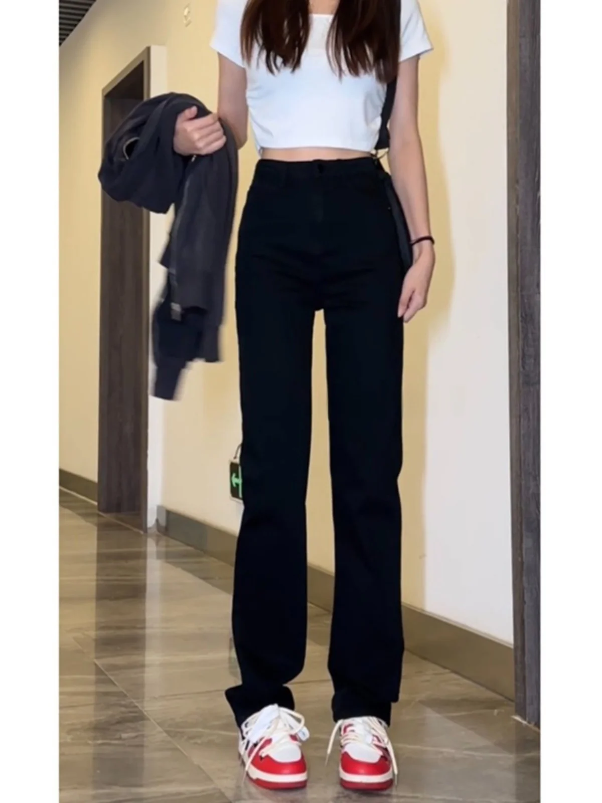 

Slim Fit Straight Leg Bla Jeans Men's New 2024 Elastic Extended Length Small Size Versatile Long Tube Pants Youth Trend