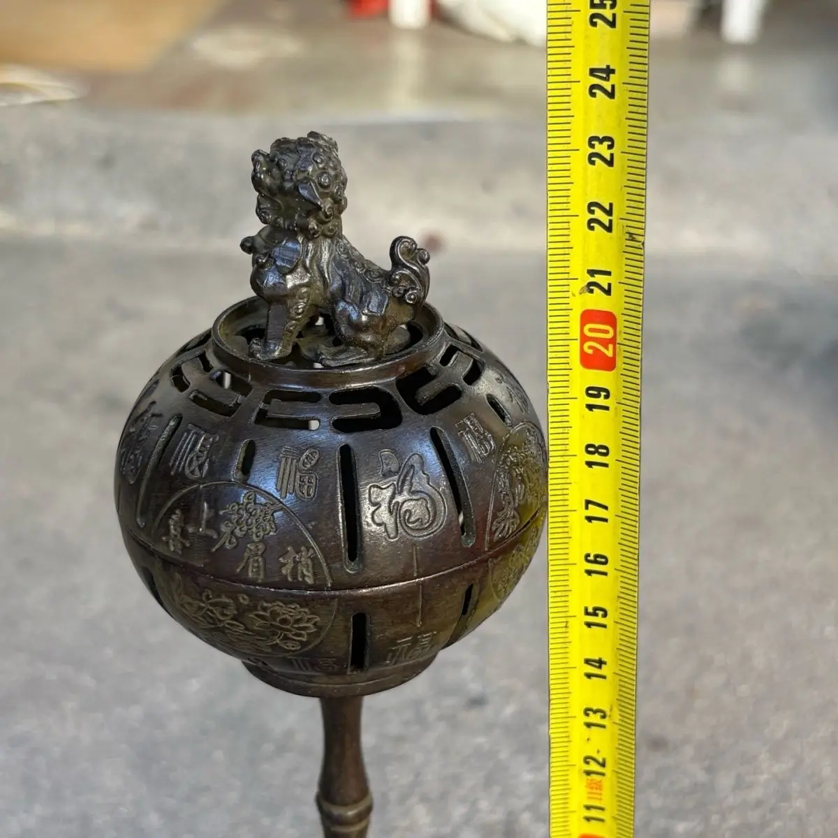 Vintage Tall  Incense Burner Hollow Spherical Censer Bamboo Pattern Stem Carved Incense Holder for Home Decor