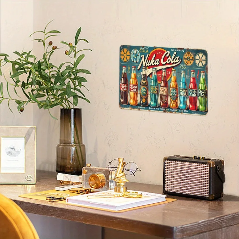 علامة حائط معدنية عتيقة من NUKACOLAVINTEDGE Nuka Cola |   ديكور فني للصودا الرجعية |   موضوع اللعبة الكلاسيكية
