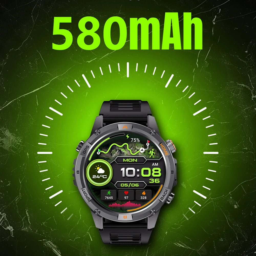 2025 Outdoor Sports Männer Smart Watch 100 + Sport Modi GPS Aktivität Tracking Hohe Intensität Taschenlampe Bluetooth Anruf SmartWatch