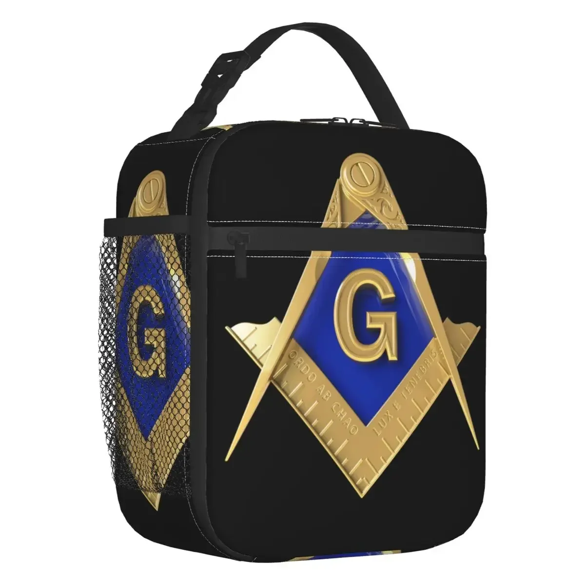 Custom Gold Square Compass Masonic Freemason Lunch Bag Men Women Cooler Warm Insulated  Boxes for Student School